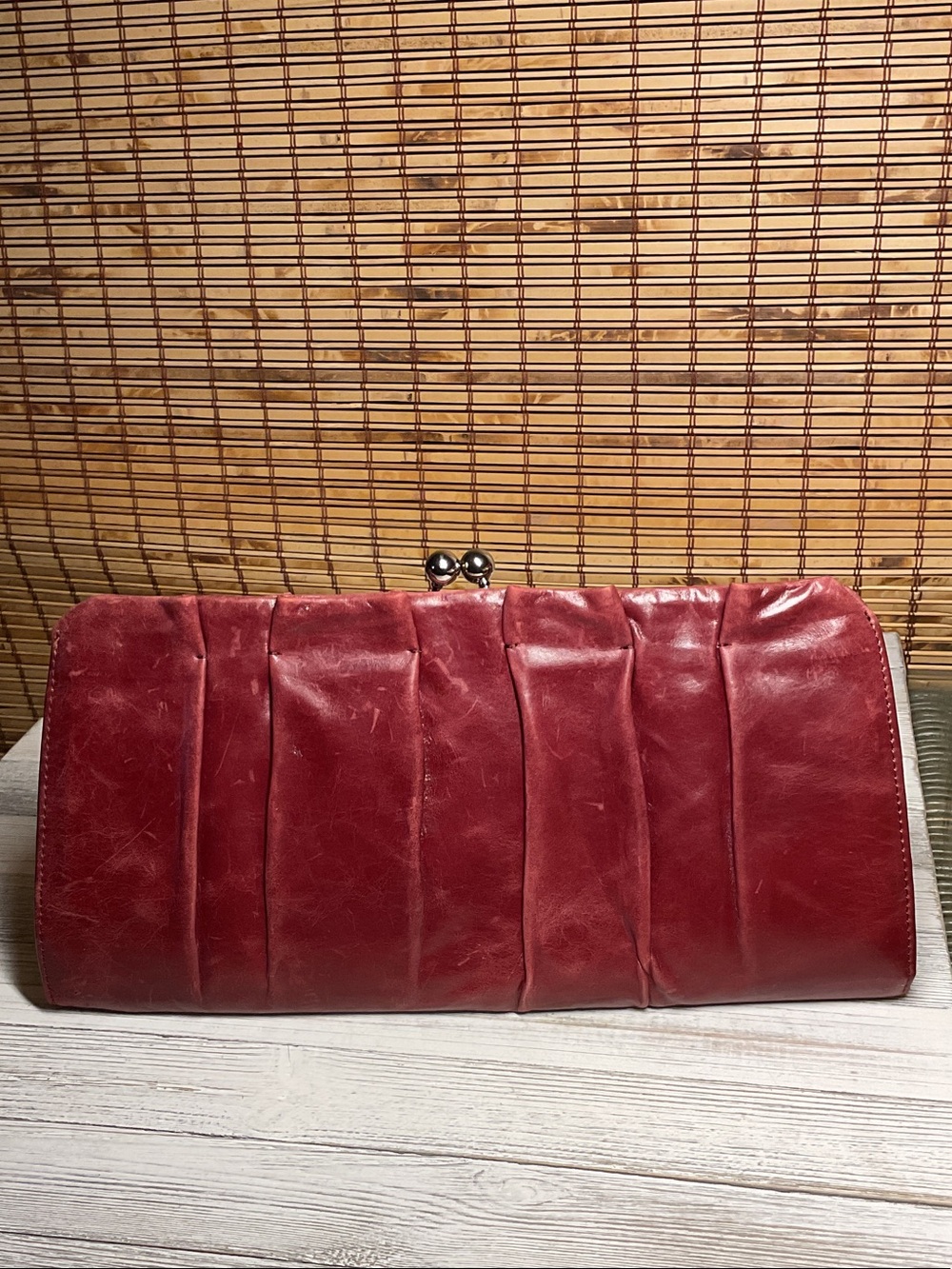 HOBO The Original large Clutch Wallet rich red burgundy leather kisslock